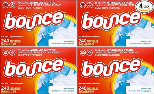 Bounce Dryer Sheets Fabric Softener | Fresh Linen | 240 Sheets, Pack of 4