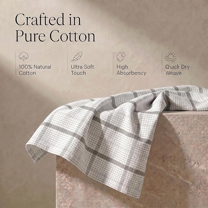 Urban Villa Kitchen Towels 100% Cotton Dish Towels for Kitchen (Set of 6) 20”x30” Dish Cloths Absorbent Kitchen Linen Set with Hanging Loop Perfect for Drying Dishes Cleaning – Tiny Check