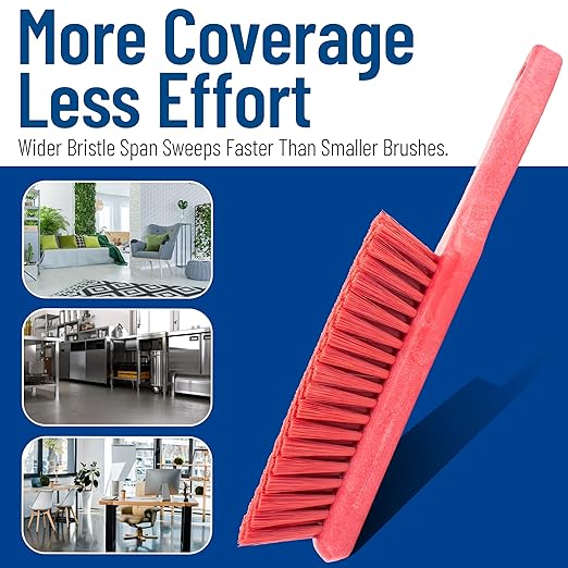 SPARTA 8 Inch Soft Counter Brush with Polyester Bristles and 5 Inch Handle, Color Coded Handheld Broom for Tables Countertops and Foodservice Surfaces, 13 Inch Overall Length, Red, Pack of 6