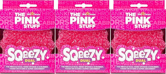 Stardrops – The Pink Stuff – SQeeZY Miracle Dual Sided Scrubber Sponge, Scratch Free Solution for Ultimate Home Cleaning - Perfect for Kitchens, Bathrooms, and Outdoor Use, 3-Pack