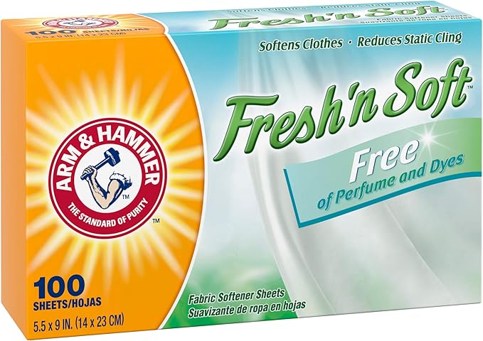 Arm & Hammer Fabric Softener Sheets, Free of Perfumes and Dyes, 100 ct