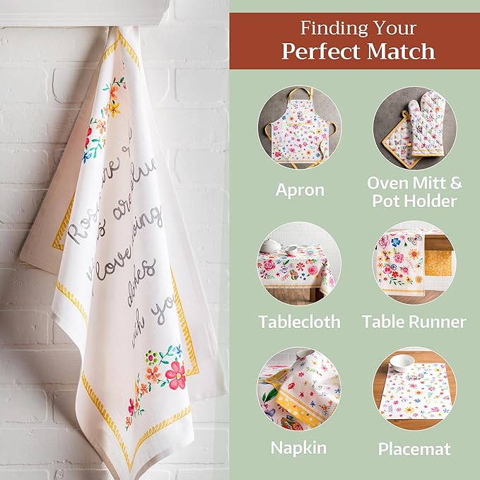 Maison d' Hermine Kitchen Towels Set of 3 100% Cotton 27.50" x 20" Reusable Cloth Dish Towels Absorbent with Hanging Loop for Kitchen Farmhouse Hotel Spring Summer - Happy Florals - Sweety