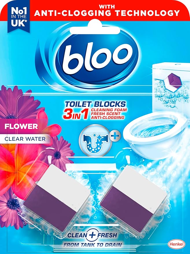 New Bloo Toilet Blocks, Pack of 2, Limescale Remover Cistern, Cleaner with Cleaning and Foaming Action, Fresheners – Fresh Flowers