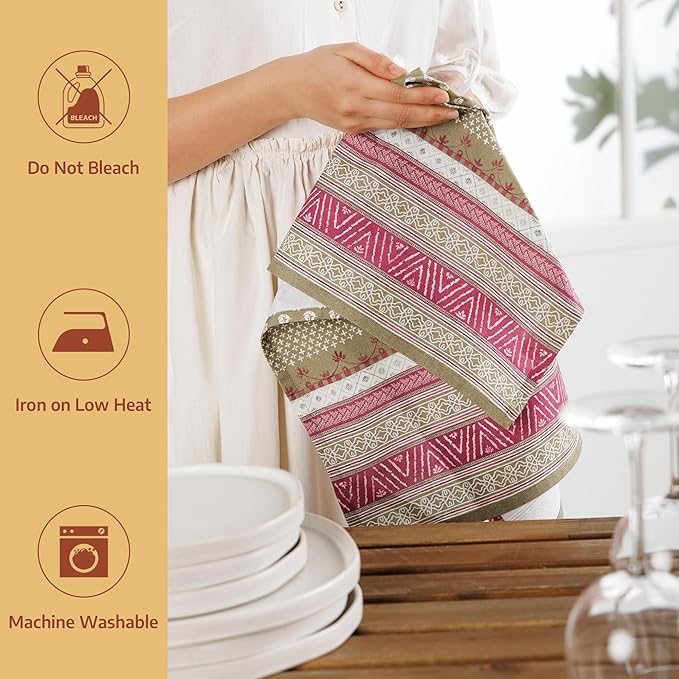 Maison d'Hermine Kitchen Towels Set of 2 100% Cotton 27.50" x 20" Reusable Cloth Tea Dish Towels Absorbent with Hanging Loop for Kitchen, Home, Dining, Cocktail Parties (Manosque)