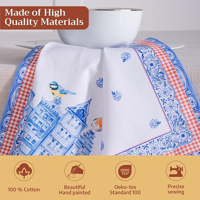 Maison d' Hermine 100% Cotton Cloth Napkins Set of 4 Everyday Reusable Square Napkins Cloth Washable Dinner Party Wedding Restaurant Hotel Kitchen Spring Summer (Amsterdam Canals, 20" x 20")