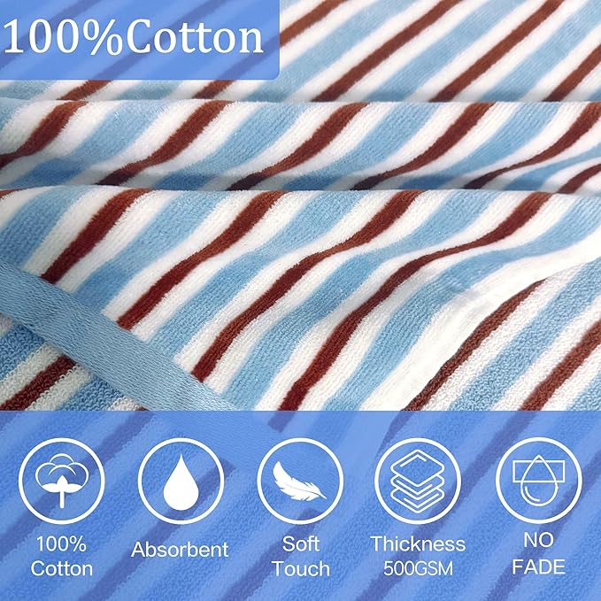 VOOVA & MOVAS Hooded Poncho Towel for Teens Unisex 100% Cotton Classic Nautical Beach Swim Bath Cover Up Red Blue Stripe