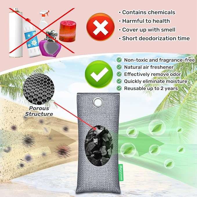 Activated Charcoal Odor Absorber, Natural Shoe Deodorizer Insert, Sneaker Odor Eliminator and Moisture Absorbers. 6 Pack Bamboo Charcoal Air Purifying Bags Shoe Smell Remover