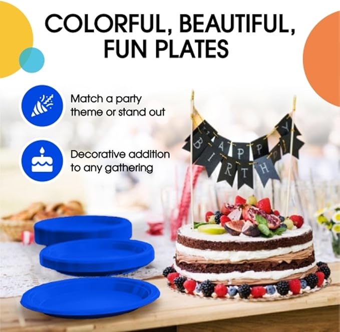 Exquisite Party Solids Dark Blue Plastic Plates For Party Supplies 9" Dark Blue Disposable Plates Heavy Duty 50 Pcs Plastic Dinnerware Sets Heavy Duty 350 GSM Disposable Dinnerware Set