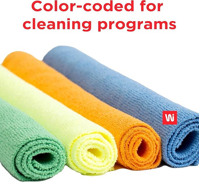 Wi-Supply Microfiber Towels 24 Pack - True to Size 14 x 14, Stitch Free, Washable, Reusable Cleaning Cloths, No Residue Rags for Dusting, Washing, Scrubbing, Drying, Polishing, Assorted Colors 860 GSM