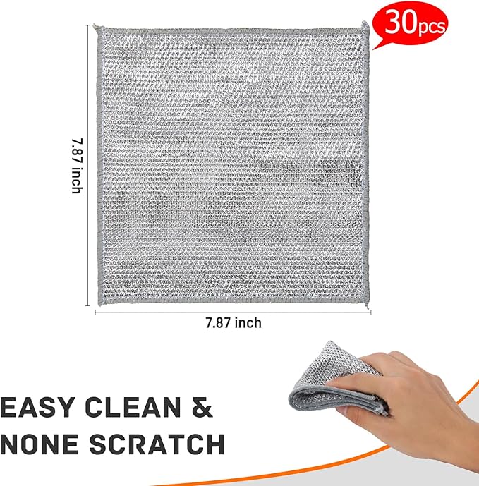30 pcs Dish Rags, Multipurpose Wire Dishwashing Rags for Wet and Dry, Household Wire Dishcloth