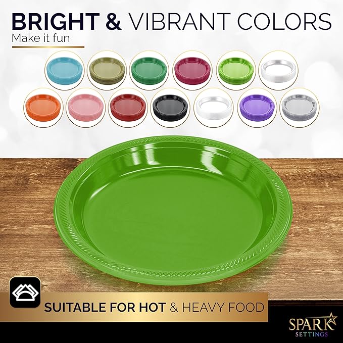 Amcrate Disposable Plastic Plates Kiwi, 10.4 Inches Dinner Plates, Strong and Sturdy for Party, Holiday, Picnic, or Travel - Pack of 50