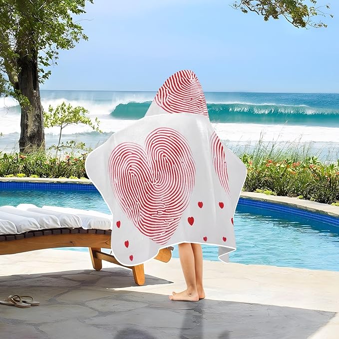 Hooded Towel for Kids Red Hearts Beach Wrap Bath Towels 50x23.5in