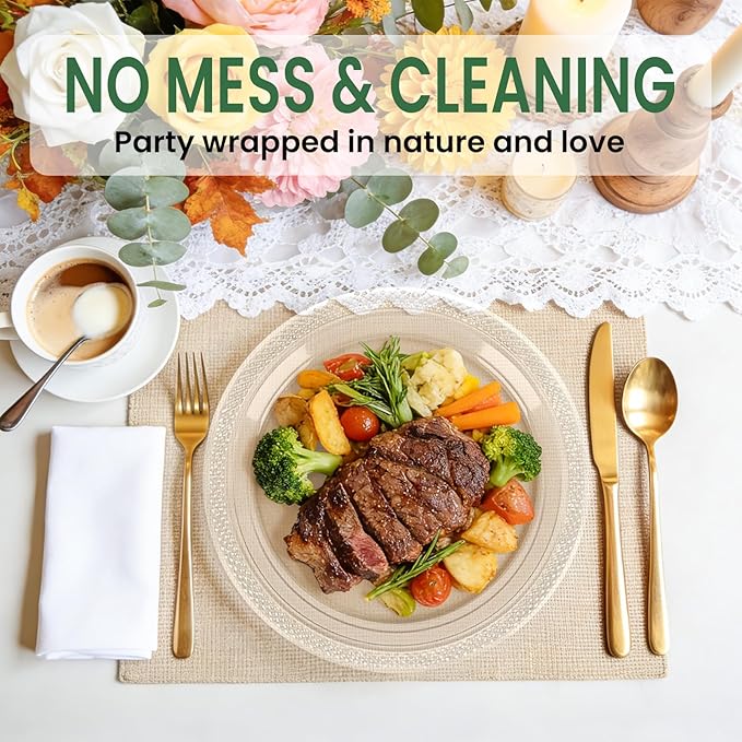 LANLISA 50 Pcs Clear Plastic Plates For Party, 25-9" & 25-7" Disposable Cake Dessert Plates For Birthday, Baby Shower, Graduation Decorations, New Years Dinner
