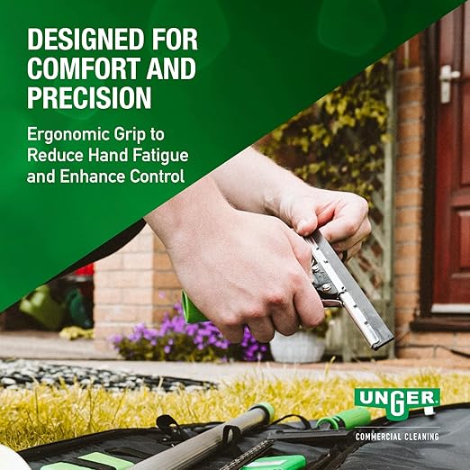 Unger Commercial ErgoTec Set – Complete Window Cleaning Kit with Squeegee, Scraper, Scraper Blades, Telescopic Pole, and Ergonomic Handle for Professional Streak-Free Glass Cleaning (ETSET)