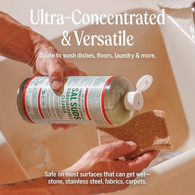 Dr. Bronner's Sal Suds Biodegradable Cleaner (16 oz) – All Purpose Pine Mop Detergent for Floors, Laundry & Dishes, Multi Surface Concentrate, Heavy-Duty Degreaser