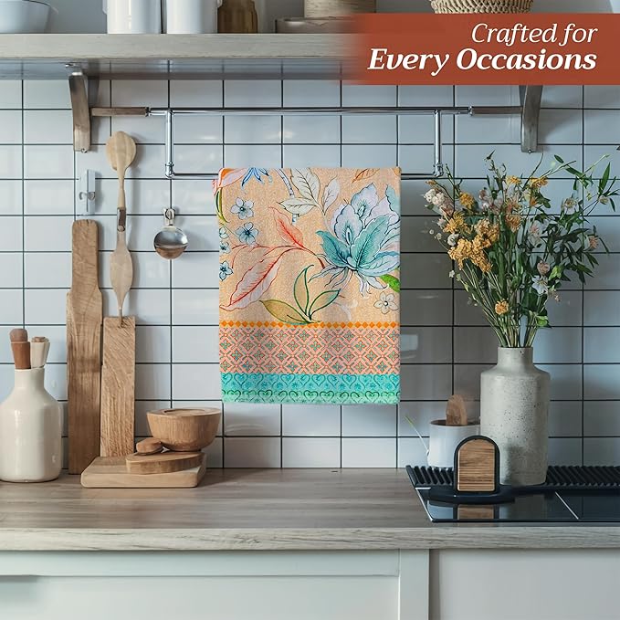 Maison d' Hermine Kitchen Towels Set of 3 100% Cotton 27.50" x 20" Reusable Cloth Tea Dish Towels Absorbent with Hanging Loop for Kitchen Farmhouse Hotel Spring Summer - Luxury Loft - Peach