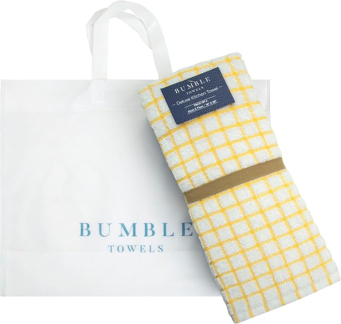 Bumble Kitchen Towels (6 Pack) | 16" x 28" | 100% Cotton Dish Towels for Kitchen | 380 GSM | Soft, Highly Absorbent & Durable Dish Towels with Hanging Loop | Yellow