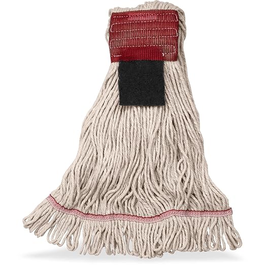 SPARTA Flo-Pac Mop Head Loop-Ended, Wide Band with 5" Red Band with Scrubber for Organized Cleaning, Large, Natural, (Pack of 12)