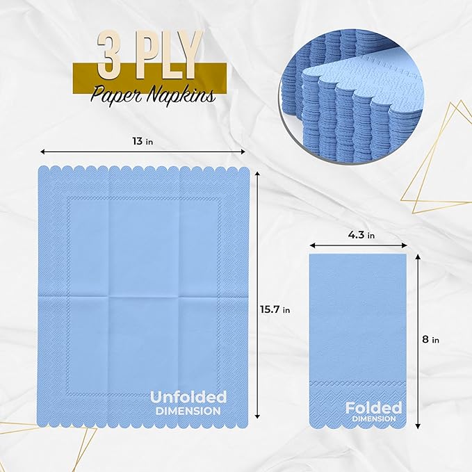Party Solids Light Blue Scalloped Napkins Disposable 20 Pcs 3-Ply Light Blue Scalloped Dinner Napkins Disposable Decorative for Dinners & Parties, Paper Guest Towels for Bathroom & Party Supplies