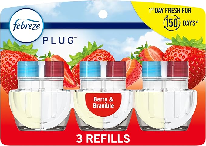 Febreze Odor-Fighting Fade Defy PLUG Air Freshener Berry & Bramble, .87 fl. oz. Oil Refill, 3 Count