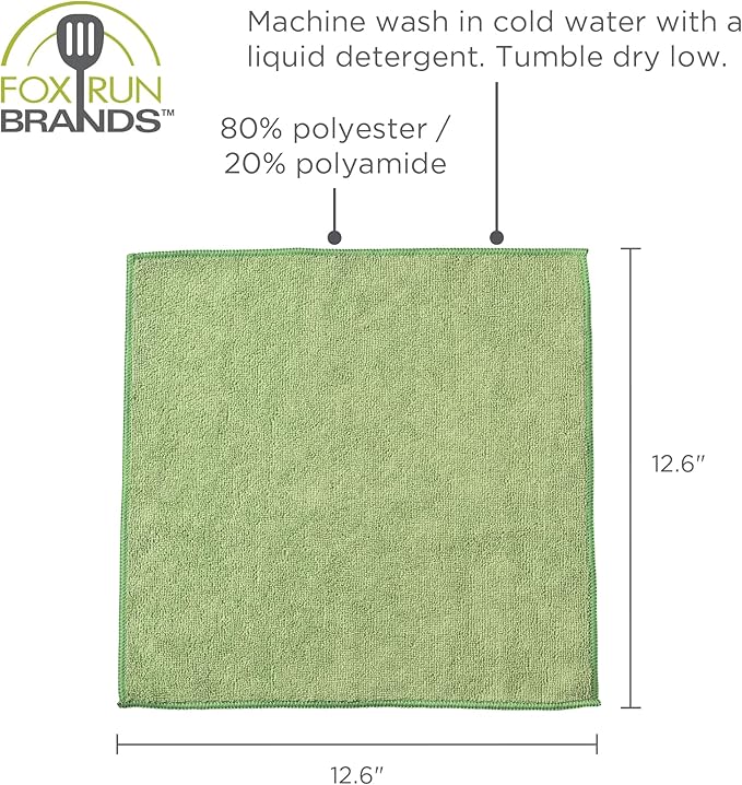 Fox Run Colorful Microfiber Cleaning Cloth Set, Includes Blue, Green and Cream Kitchen and Home Cleaning Towels