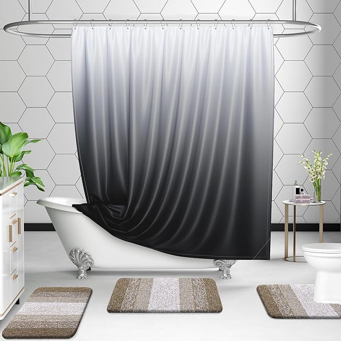 OLANLY Bathroom Rugs Sets 3 Piece, Soft Absorbent Microfiber Bath Mats and U-Shaped Contour Toilet Rug, Plush Shaggy Bath Mat Set for Bathroom (47"x20"+24"x16"+24"x20", Coffe)