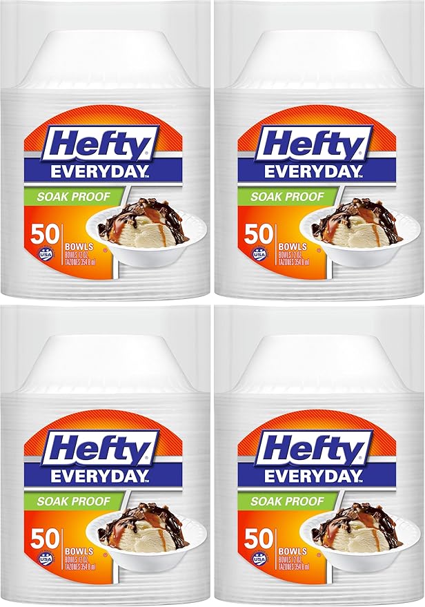 Hefty Everyday Soak-Proof Foam Bowls,12 Ounce,50 Count (Pack of 4)