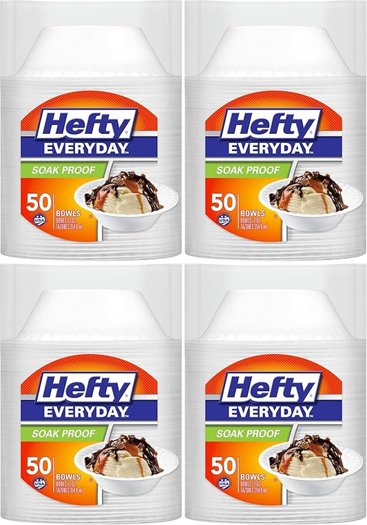 Hefty Everyday Soak-Proof Foam Bowls,12 Ounce,50 Count (Pack of 4)