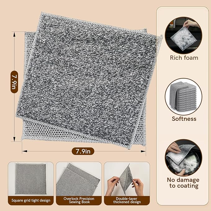 12Pcs New Upgrade 2-LayerNonScratch Wire Dishcloth, WireDishwashing Rag, Non-Scratch Wire DishwashingRagsfor Wet and Dry, Kitchen Cleaning Dish Ragsfor Cookware,Sinks, Dishes,Stove