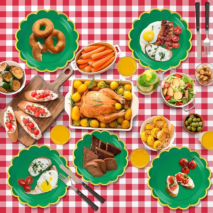 50 Pcs Green Paper Plates, 25 Pcs 9" and 25 Pcs 7" Disposable Green Scalloped Plates with Gold Foil for Graduation Wedding Christmas Baby Shower Birthday Party Picnic BBQ