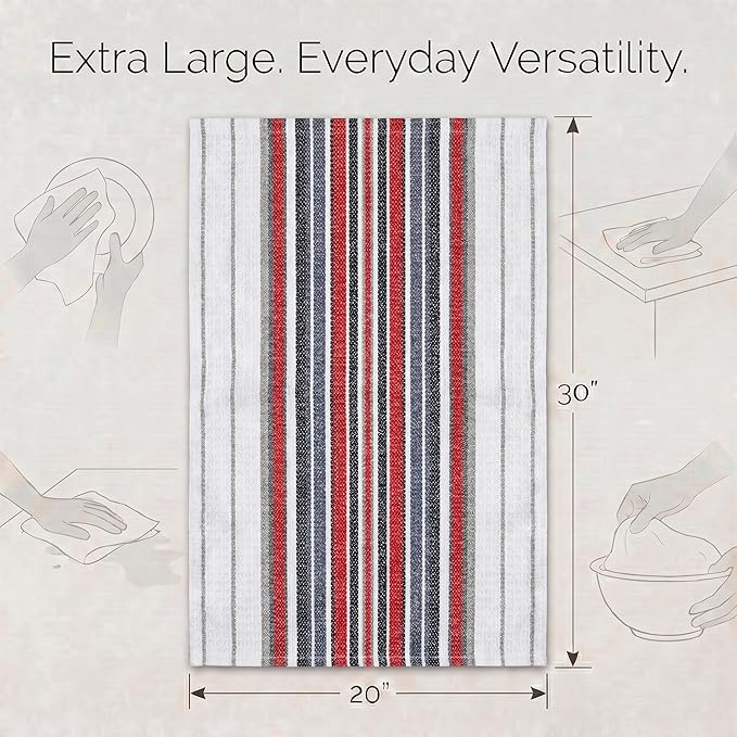 Urban Villa Kitchen Towels, Premium Quality, Cotton Dish Towels,Mitered Corners,Ultra Soft (Size: 20X30 in), White Waffle Stripes, Highly Absorbent Bar Towels & Tea Towels - (Set of 6)