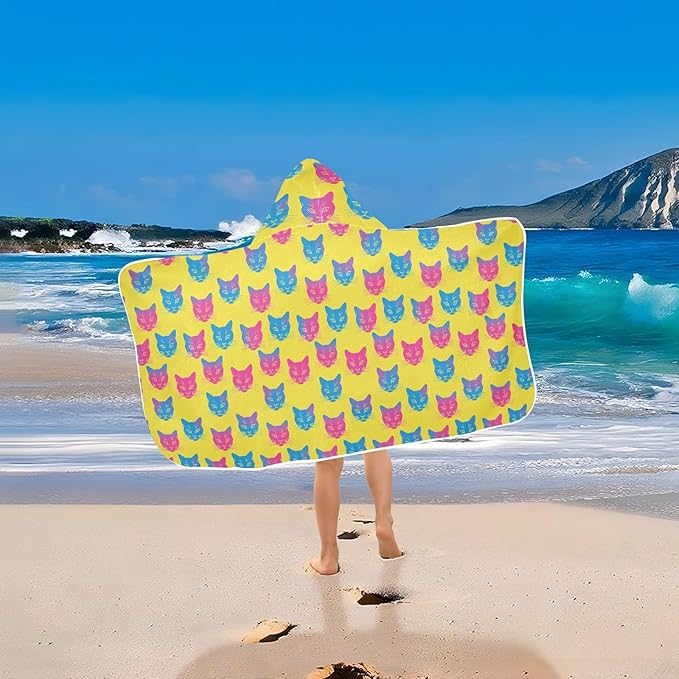 Beach Towels for Kids Yellow Gradient Cat Hooded Beach Bath Towel Quick Dry Hood Towels