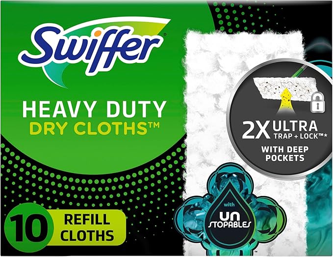 Swiffer Sweeper Heavy Duty Dry Multi-Surface Cloth Refills for Floor Sweeping and Cleaning, Unstopables Fresh Scent, 10 Count