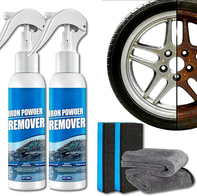 Multi-functional Quick-Acting Rust Removal Spray, Iron Powder Remover for Car and Metal Surfaces, Fast Acting Oxidation Cleaner for Auto Paint, Wheels, Tools, Hardware, Garage Use (2pcs)