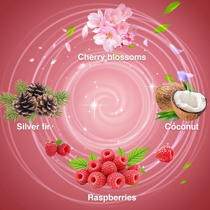 Plug In Air Freshener Refills for Home, Cherry Blossom, Raspberry, Balsam Fir, Coconut Scent Combination For Bathroom, 12 Count 7.92 FL OZ, Compatible with Air Wick & Glade, Not Include Glade Plus