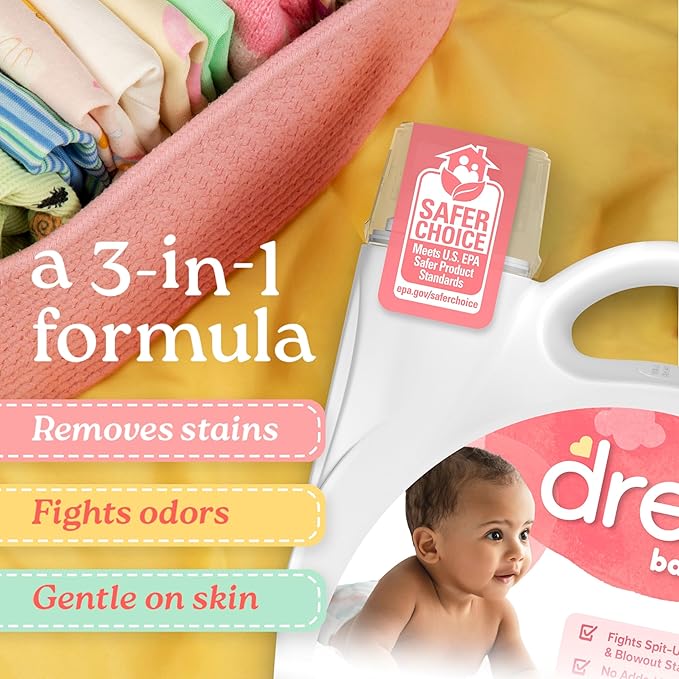 Dreft Baby Liquid Laundry Detergent, Gentle on Sensitive Skin Laundry Soap, 150 fl oz, 114 Loads (Packaging May Vary)