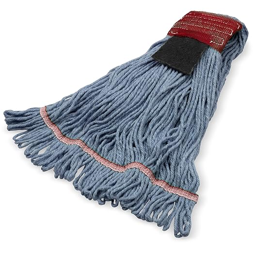 SPARTA Flo-Pac Acrylic Mop Head, Loop-Ended, Wide Band with 5" Red Band with Scrubber for Organized Cleaning, Large, Blue, (Pack of 12)