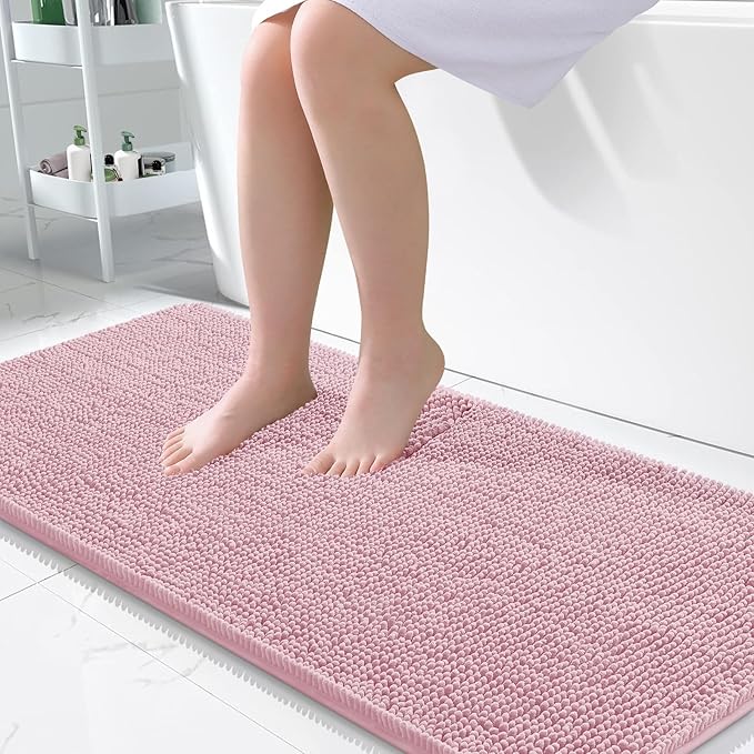 OLANLY Large Bathroom Rugs 50x30, Extra Soft Absorbent Chenille Bath Rugs, Rubber Backing Quick Dry, Machine Washable Bath Mats for Bathroom Floor, Tub and Shower, Home Decor Accessories, Dusty Rose