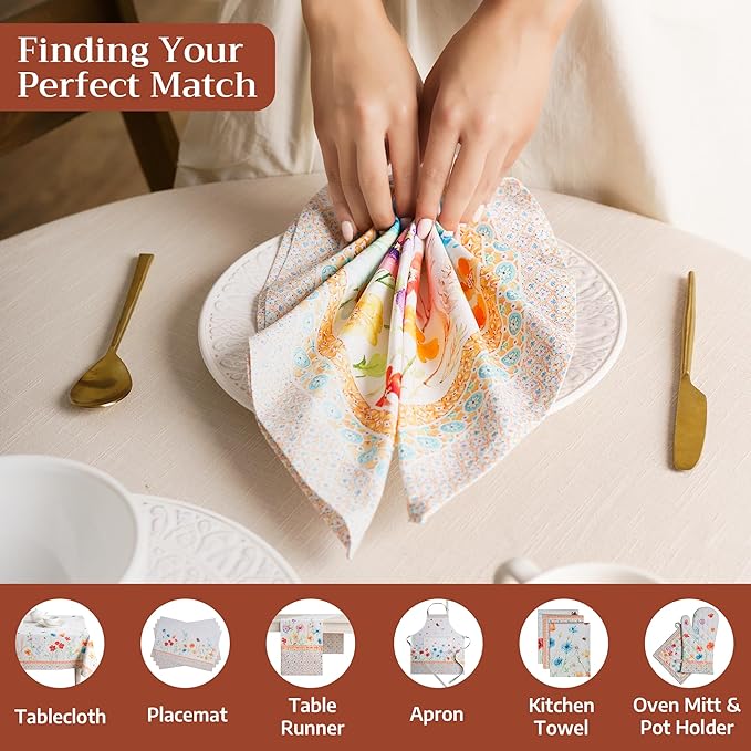 Maison d' Hermine 100% Cotton Cloth Napkins Set of 4 Everyday Reusable Square Napkins Cloth Washable Dinner Party Wedding Restaurant Hotel Kitchen Spring Summer (Summer Whisper, 20" x 20")