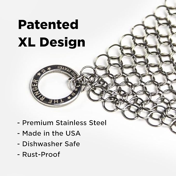 The Ringer - The Original Stainless Steel Cast Iron Cleaner, Patented XL 8x6 Inch Design