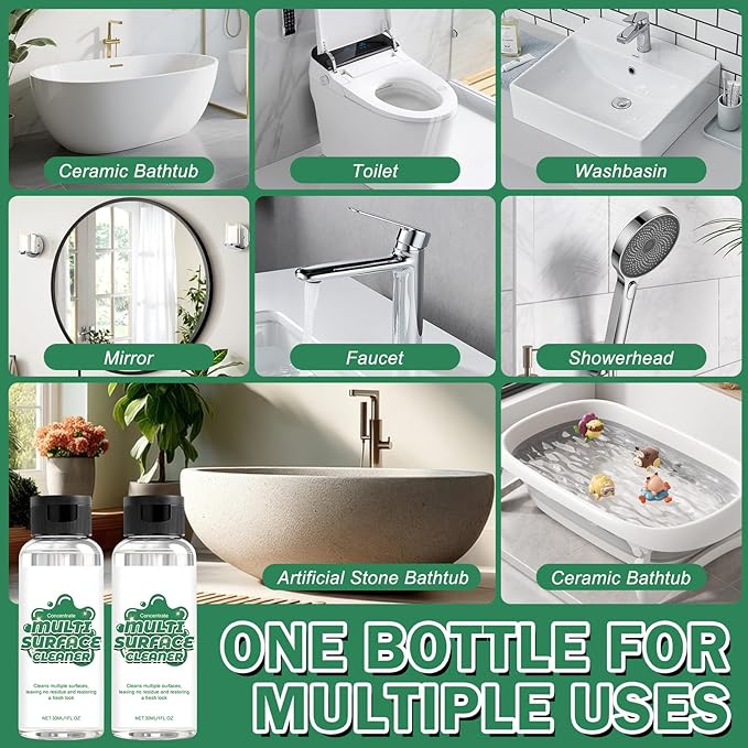 JAOJAO Bath Tub Cleaner for Jet Tubs, Whirlpools & Spa Bath System, Powerful and Multifunctional, Gentle & Safe Formula Protecting Family for Bathroom Bathtub Shower Washbasin and Kitchen, 30ml*2