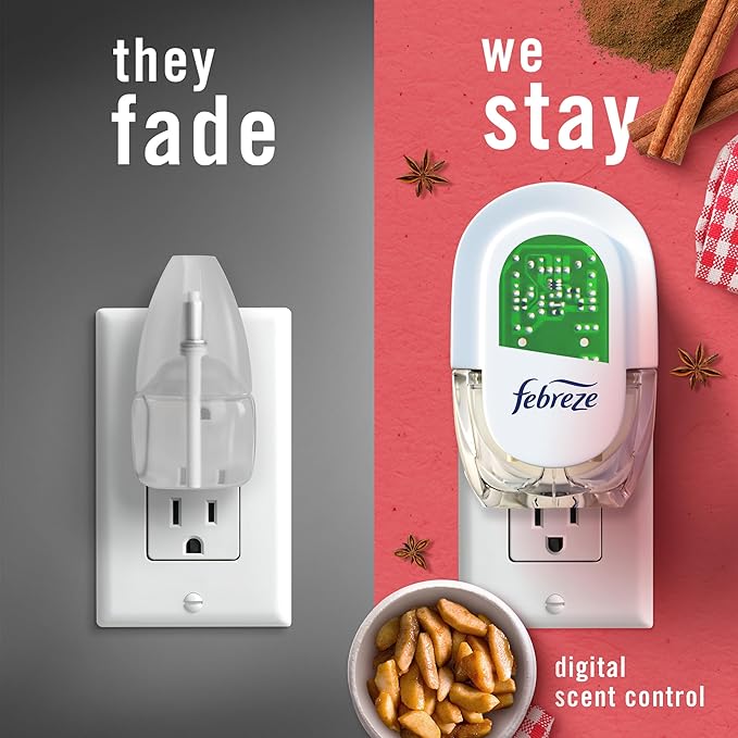 Febreze Plug In Air Freshener, Odor-Fighting Scented Oil Refill, Holiday Mix, 3 Refills, Clear