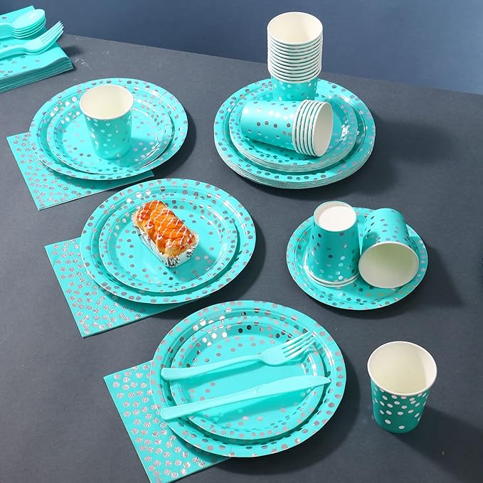 Teal Party Decorations, 168Pcs Teal Plates and Napkins Party Supplies, Birthday Plates Serves 24, Birthday Decorations for Women, Turquoise Sweet 16, Easter Graduation Mothers Day