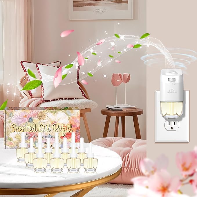Plug In Air Freshener Refills for Home, Cherry Blossom, Raspberry, Balsam Fir, Coconut Scent Combination For Bathroom, 12 Count 7.92 FL OZ, Compatible with Air Wick & Glade, Not Include Glade Plus