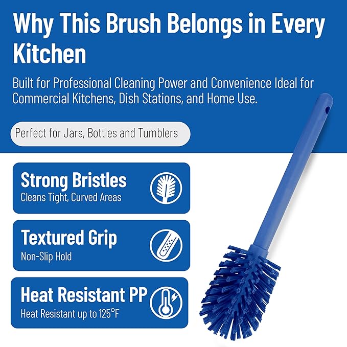 SPARTA Large Water Bottle Brush Ideal for Wide-Mouth Jars, Bottles and Tumblers, Dishwashing Tool with Handle for Home and Commercial Kitchens, Plastic, 12 Inches, Blue