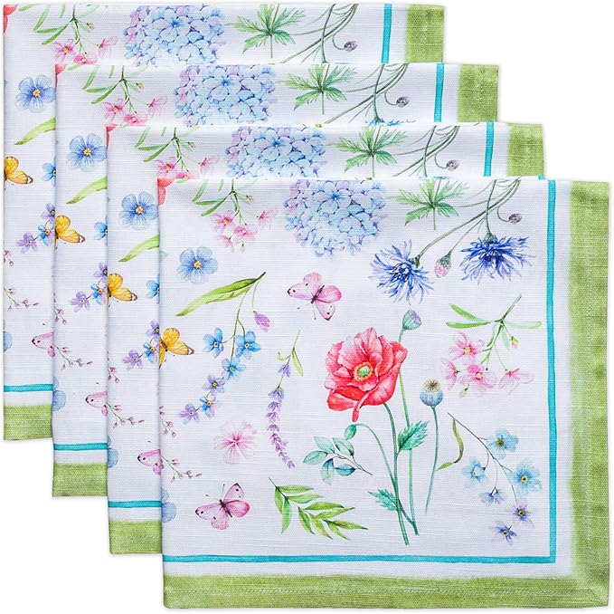 Maison d' Hermine 100% Cotton Cloth Napkins Set of 4 Everyday Reusable Square Napkins Cloth Washable Dinner Party Wedding Restaurant Hotel Kitchen Spring Summer (Just Floral, 20" x 20")