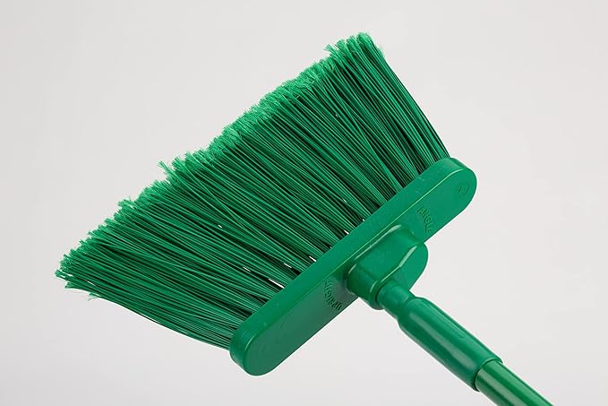 SPARTA 41082EC09 Plastic Color Coded Broom, Flagged Bristles, Long Broom With Angled Head For Large Debris, 56 Inches, Green, (Pack of 12)