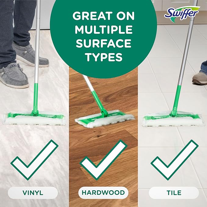 Swiffer Sweep + Mop, Dry Pads Refill, Floor Cleaner for Dirt, Dust, Hair, Cleaning Cloths for Mopping Home, Bathroom, Kitchen, All Purpose Multi-Surface Floor Wipes, Heavy Duty, Gain, 40ct