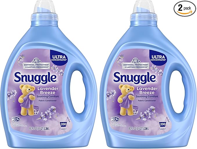 Snuggle Fabric Softener Liquid,Ultra Concentrated,80 Oz,188 Medium Loads,Lavender Breeze Fabric Conditioner,Long-Lasting Scent,Softens,Reduces Static & Wrinkles,Helps Protect Color,(Pack of 2)