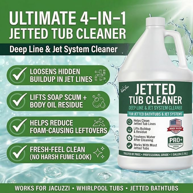 BubbyShine Jetted Tub Cleaner for Bathtub Jets – Deep Cleaning Bathtub Cleaner Formula for Jets & Whirlpool Tubs, Pro Grade System Flush for Internal Lines and Pipes, Made in USA, 1 Gallon